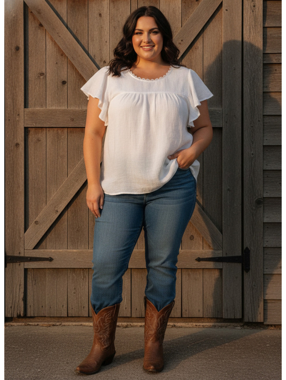 155772 - Perch by Blu Pepper White Lace Detail Flutter Sleeve Blouse XL - NWT